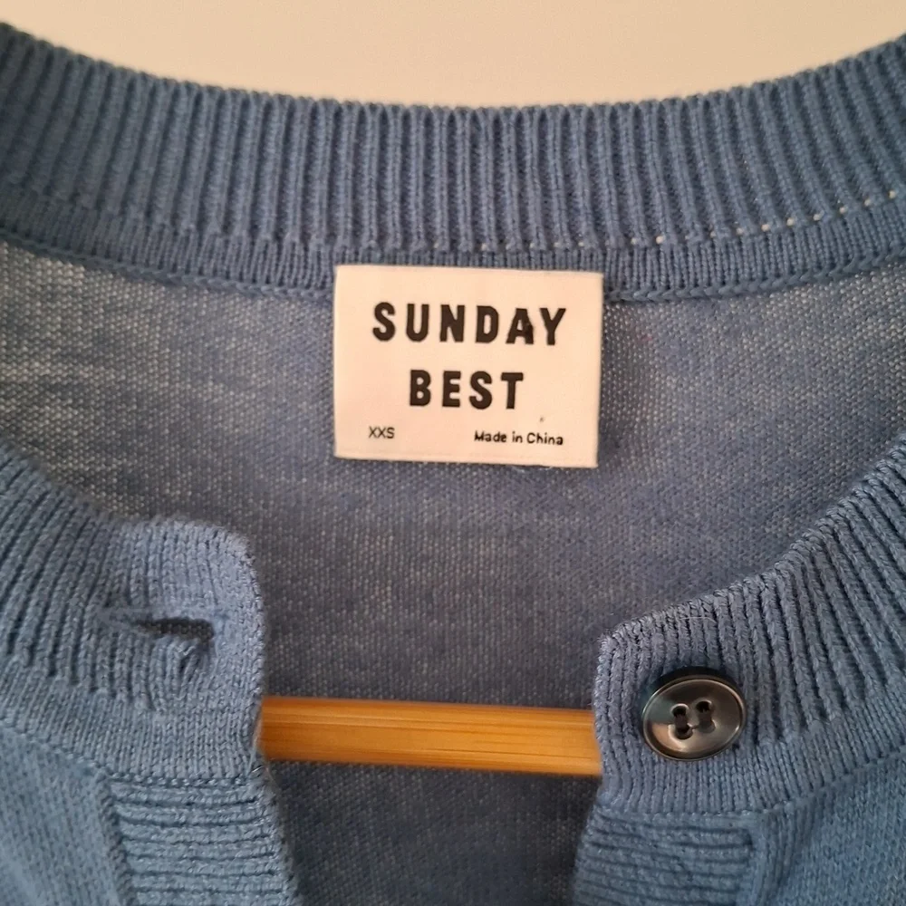 Sunday Best Sky/Cornflower Blue Silk, Cotton & Cashmere Cardigan (Size XXS) - Picture 2 of 7